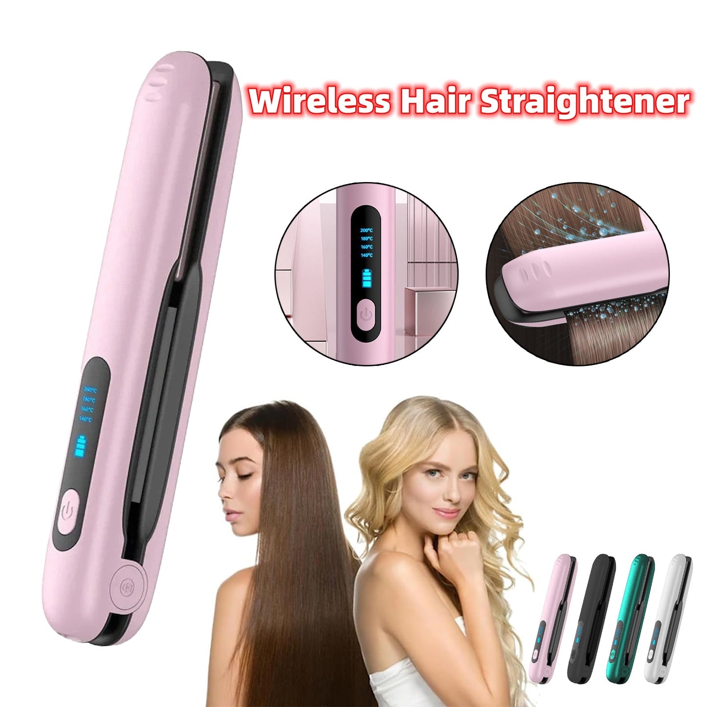 NNEDSZ White Wireless Rechargeable Hair Straightener with 5000mAh Battery - Portable Design & Adjustable Temperature