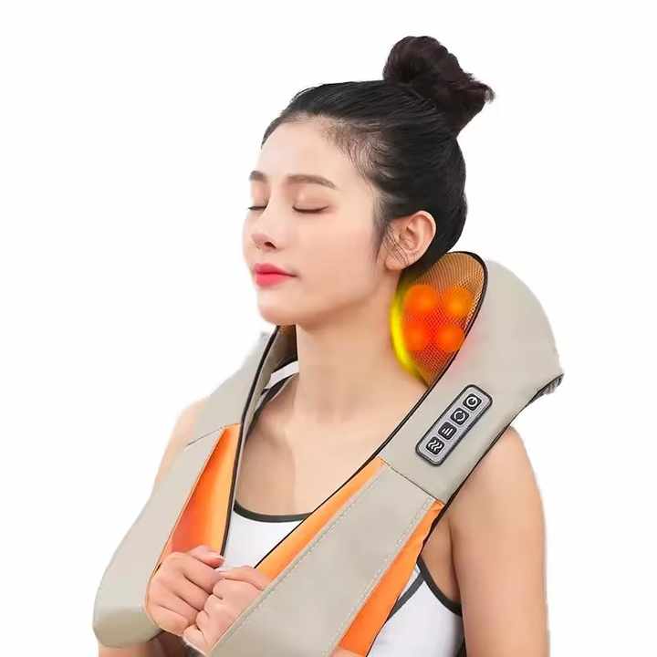 NNEDSZ Portable Kneading Neck and Shoulder Massager with Heat - Four-Button Design, Beige