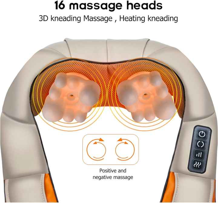 NNEDSZ Portable Kneading Neck and Shoulder Massager with Heat - Four-Button Design, Beige
