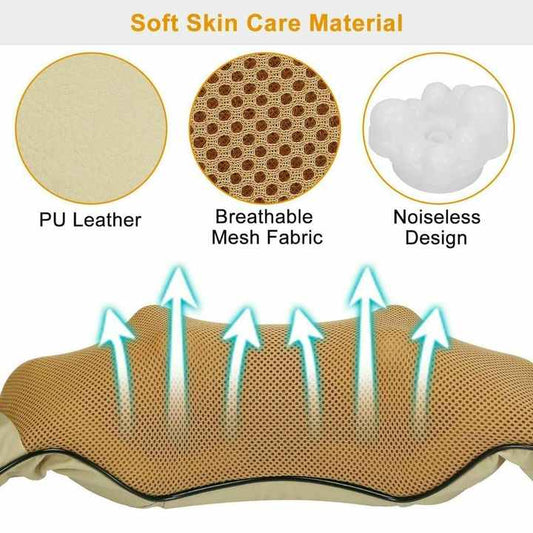 NNEDSZ Portable Kneading Neck and Shoulder Massager with Heat - Four-Button Design, Beige
