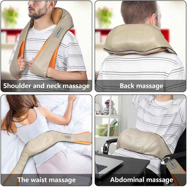 NNEDSZ Portable Kneading Neck and Shoulder Massager with Heat - Four-Button Design, Beige