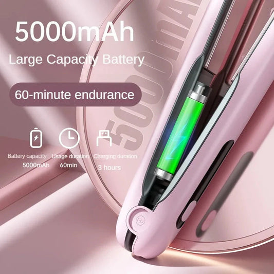 NNEDSZ White Wireless Rechargeable Hair Straightener with 5000mAh Battery - Portable Design & Adjustable Temperature