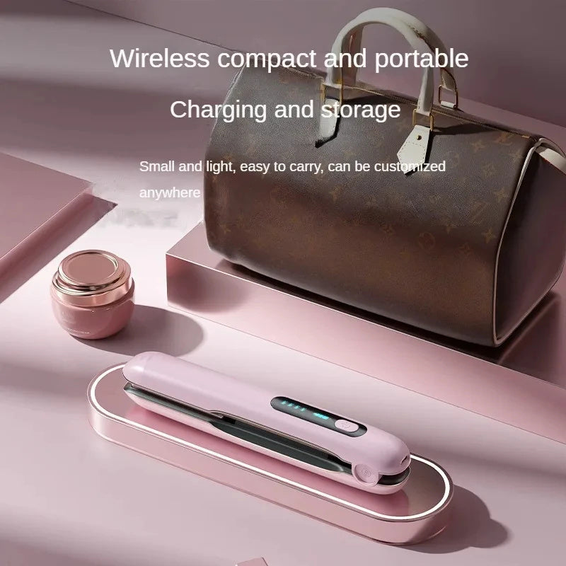 NNEDSZ White Wireless Rechargeable Hair Straightener with 5000mAh Battery - Portable Design & Adjustable Temperature